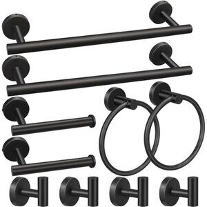 10 Piece Bathroom Hardware Set Towel Bars Rings Hooks Toilet Paper Holders Black